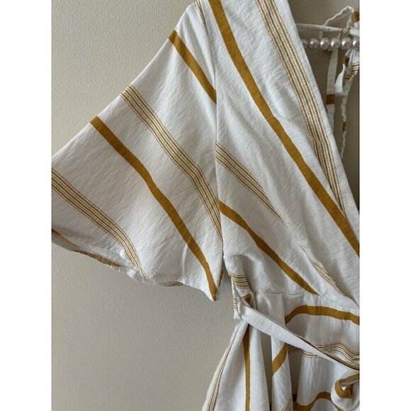 Saints Secrets Womens Size M White Yellow Stripe Romper Belted Layered - Picture 3 of 6